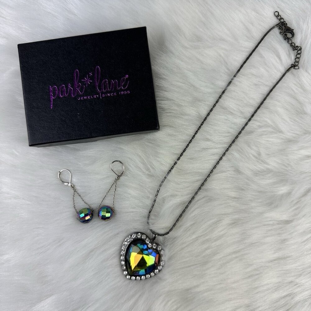 Park Lane Pave CZ Heart Dangle Earrings & Necklace Set New Without Tags